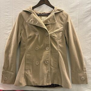 Sonoma Corduroy Peacoat Jacket Medium Tan Hooded Peplum